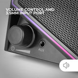 Mars Gaming MS72, Altavoces Gaming 15W, Iluminación RGB Flow, 2 Drivers Activos, Chipset DSP, Conexión Plug&Play USB y Jack 3.5mm, Rueda Control de Volumen y Puerto de Audio para Auriculares, Negro