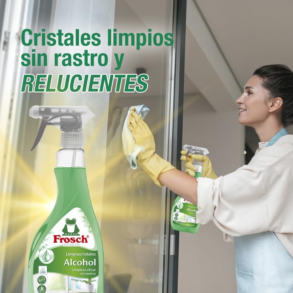 Frosch Limpia Cristales, Limpieza Eficaz de Cristales y Superficies Lisas, Sin Rastros, 500 ml