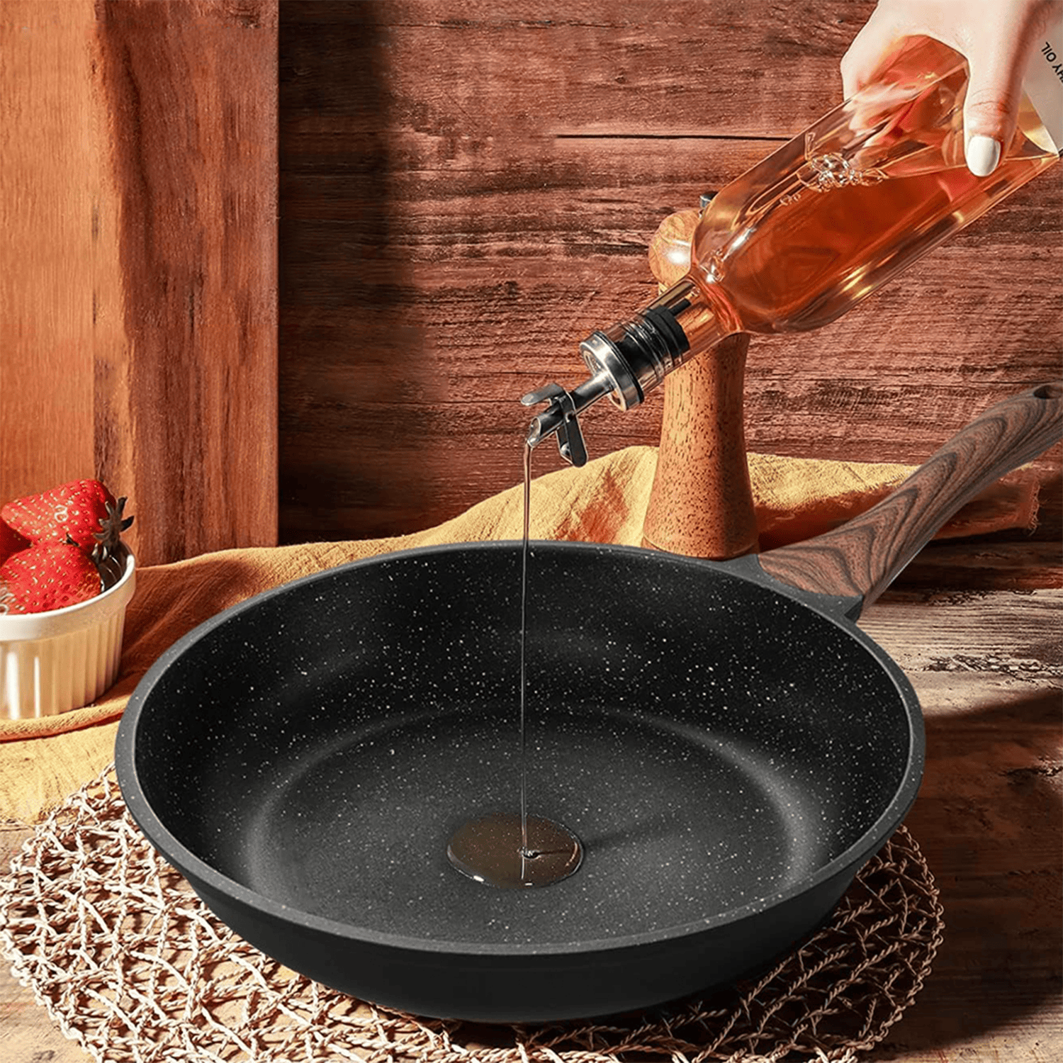 Set 3 Sartenes de Cocina de Aleación de Aluminio Forjado con Revestimiento Cerámico Antiadherente, Tamaños Ø20/24/28 cm, Mangos de Baquelita, Alta Resistencia y Distribución Uniforme del Calor