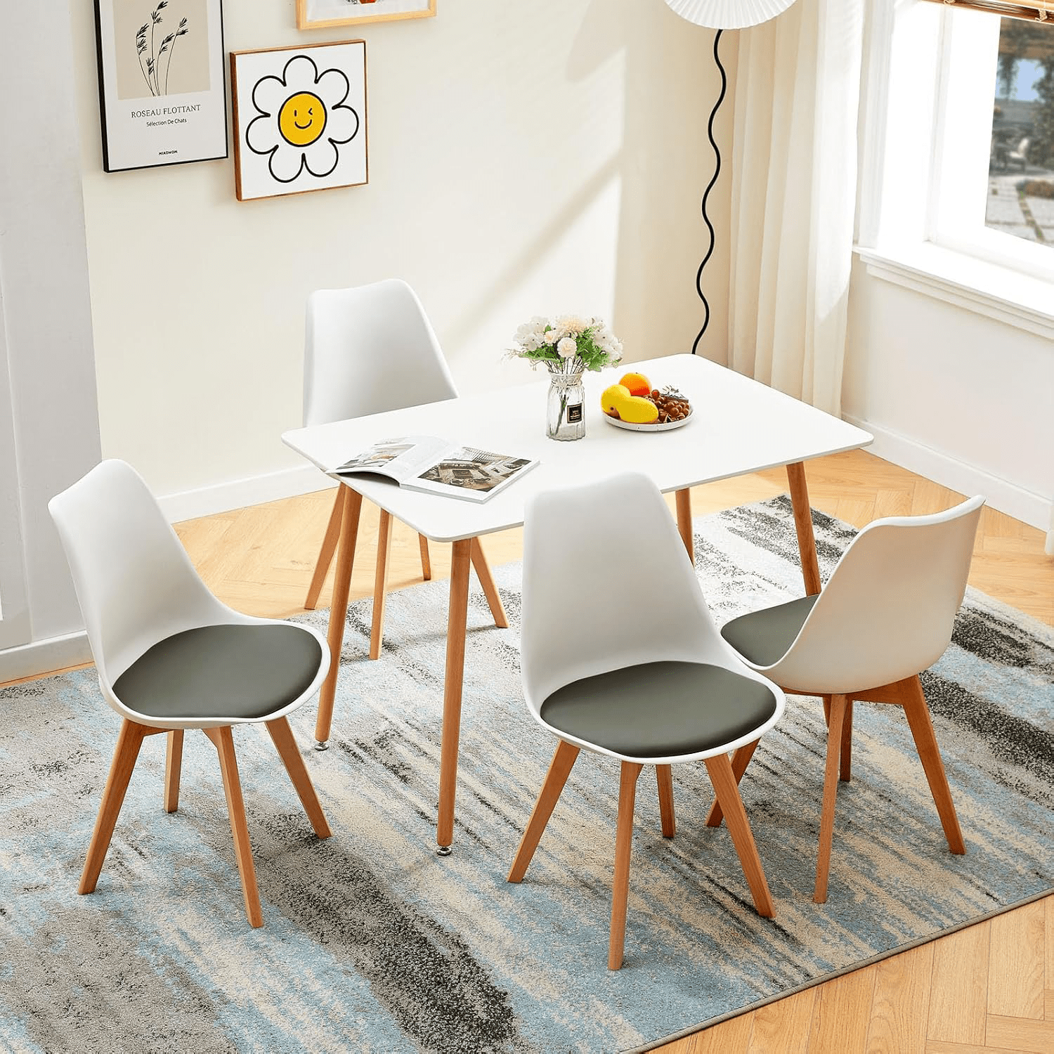 1/2/4/6 Unidad Sillas para Comedor, Sillas para Cocina con Asiento Blando, Tapizado y Patas Resistentes de Madera de Haya, Sillas Nórdicas