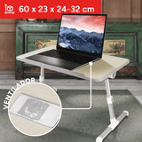 Mesa para Portátil Plegable con Ventilador, 5 Niveles de Altura y Ángulo del Tablero Ajustable, Ventilador USB para Optimizar Rendimiento del Portátil, Borde Antideslizamiento, Ideal para cualquier Espacio, 60 x 23 x 24-32 cm