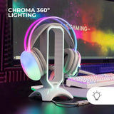 Mars Gaming MH-Glow, Auriculares 360° Full Chroma RGB Flow, Micrófono Cancelación Ruido, Ultraligero, Mempory-Foam, Windows/PS4/PS5/XBOX Series X|S/One/Mac/Switch/Switch 2/Smartphone/Tablet, Blanco