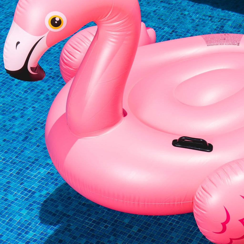 Flotador Piscina Inflable, Flamenco Hinchable de 140 x 147 x 94 cm, Incluye 2 Asas de Sujección, Pensado para estar Tumbado o Sentado, Soporta Hasta 40Kg