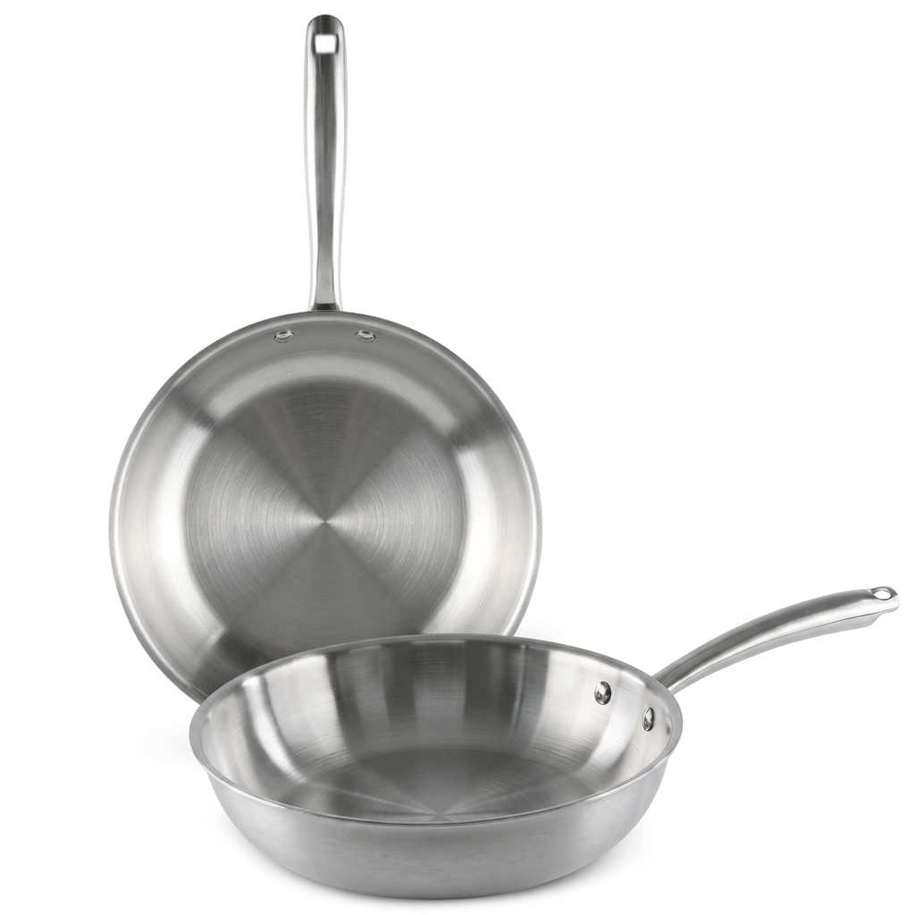 Set 2 Sartenes de Acero Inoxidable TriPly Pulido y Mango Ergonómico de Acero Inoxidable Aptas para Todo Tipos de Cocina, Distribución Uniforme del Calor, Ø20/Ø24cm