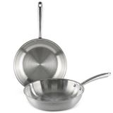 Set 2 Sartenes de Acero Inoxidable TriPly Pulido y Mango Ergonómico de Acero Inoxidable Aptas para Todo Tipos de Cocina, Distribución Uniforme del Calor, Ø20/Ø24cm