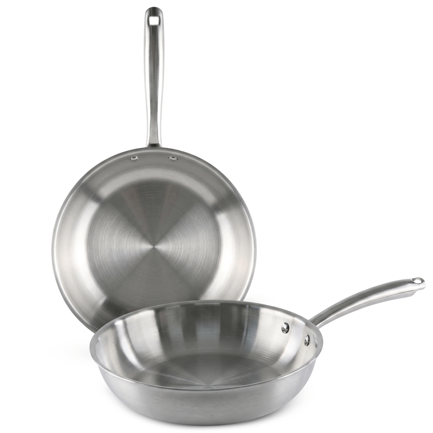 Set 2 Sartenes de Acero Inoxidable TriPly Pulido y Mango Ergonómico de Acero Inoxidable Aptas para Todo Tipos de Cocina, Distribución Uniforme del Calor, Ø20/Ø24cm
