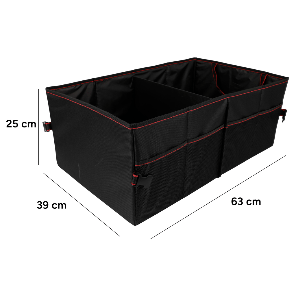 Organizador Maletero Coche con 4 Compartimentos de Rejilla y 2 Compartimentos Grandes, Plegable para Optimizar Espacio, Fijarlo de Forma Segura al Maletero, 63x39x25cm