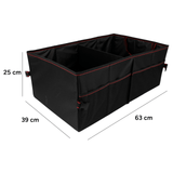 Organizador Maletero Coche con 4 Compartimentos de Rejilla y 2 Compartimentos Grandes, Plegable para Optimizar Espacio, Fijarlo de Forma Segura al Maletero, 63x39x25cm