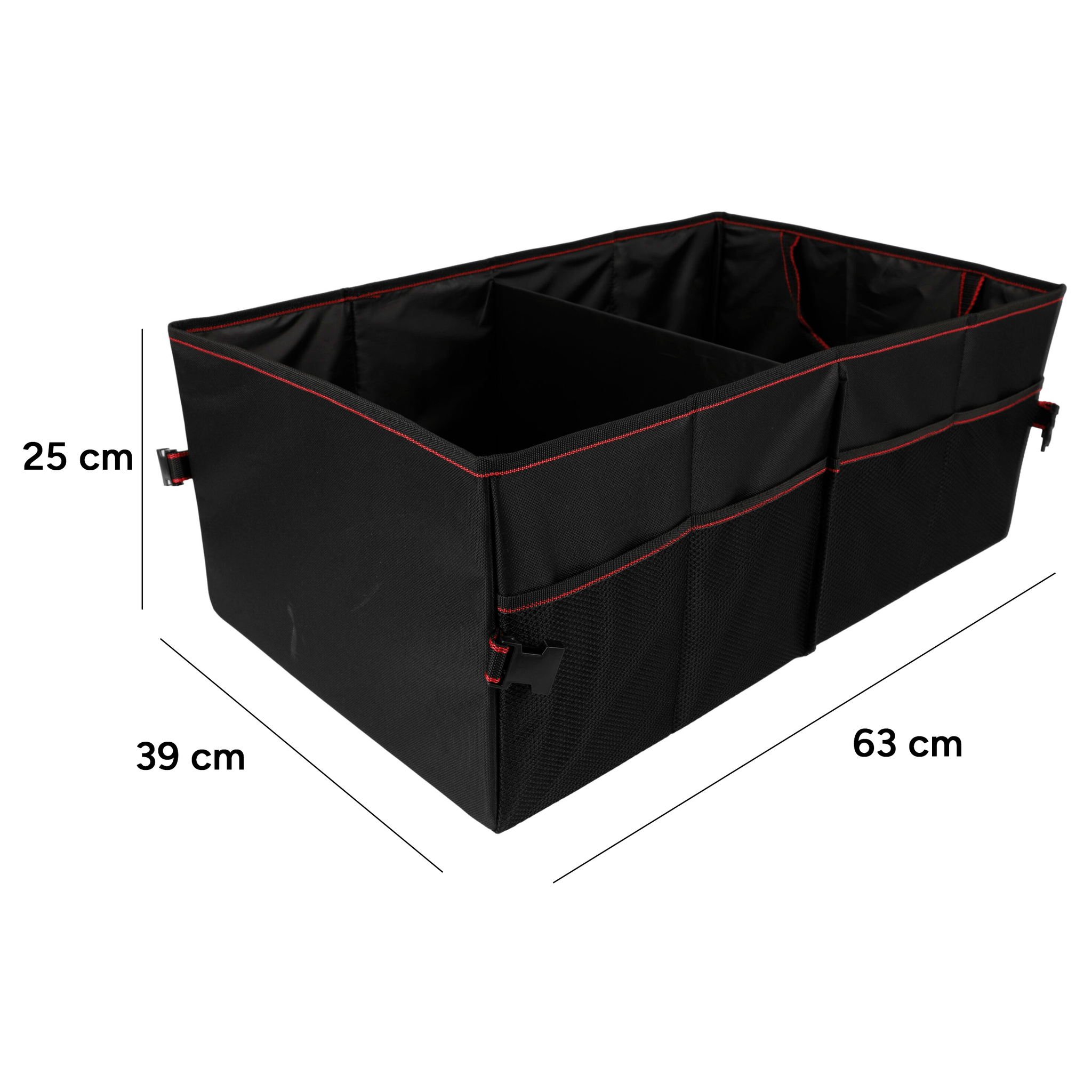 Organizador Maletero Coche con 4 Compartimentos de Rejilla y 2 Compartimentos Grandes, Plegable para Optimizar Espacio, Fijarlo de Forma Segura al Maletero, 63x39x25cm