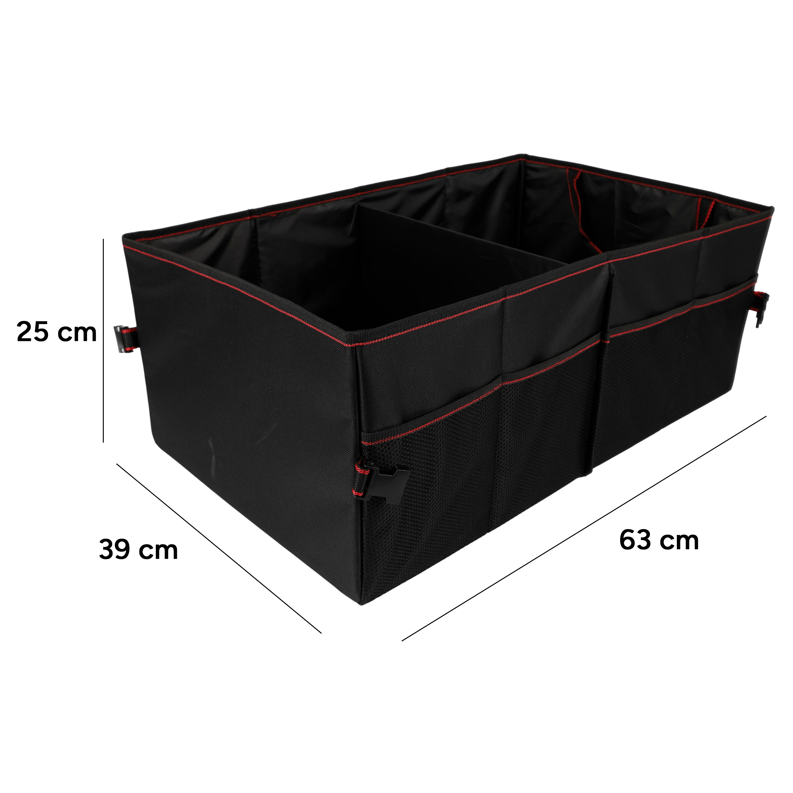Organizador Maletero Coche con 4 Compartimentos de Rejilla y 2 Compartimentos Grandes, Plegable para Optimizar Espacio, Fijarlo de Forma Segura al Maletero, 63x39x25cm