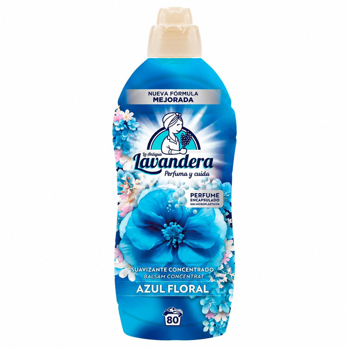 La Antigua Lavandera Suavizante para Ropa, Aroma Azul Floral y Fácil Planchado, 1.76 L, 80 Lavados