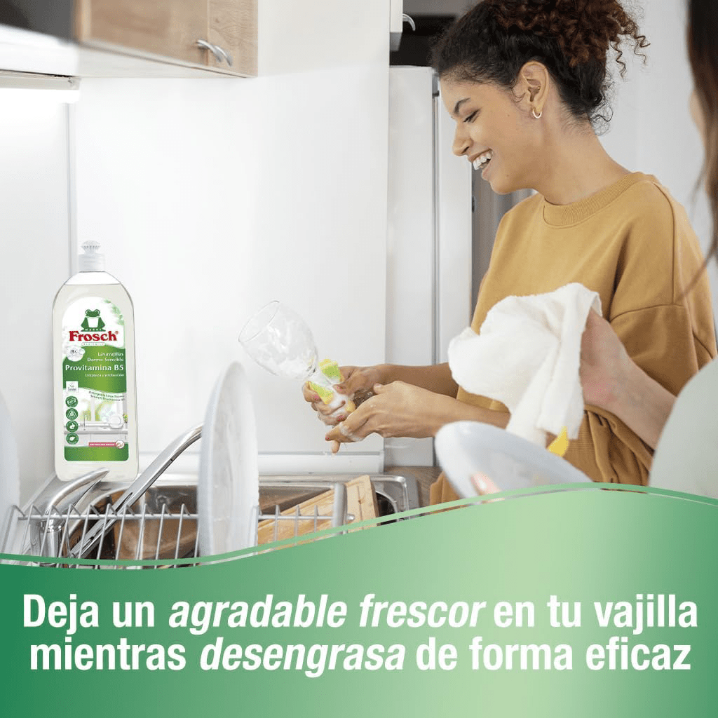 Frosch Lavavajillas Líquido, Lavavajillas Detergente a Mano con Provitamina B5, Desengrasa y Protege la Piel, Botella de 750 ml