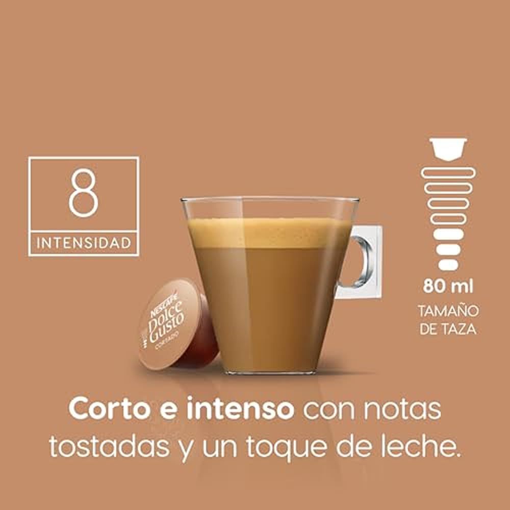 Nescafé Dolce Gusto, Café Cortado Espresso Macchiato, Intensidad 8, 16/48/96 Cápsulas