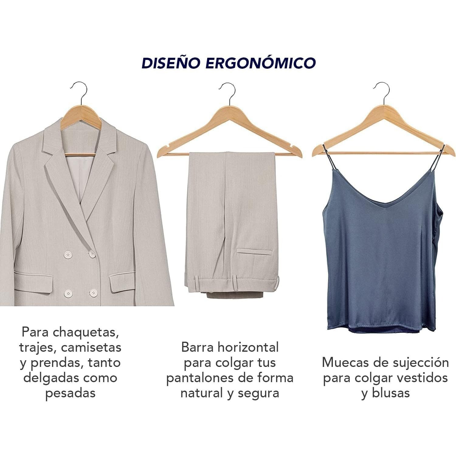 8/16/24 Perchas para Colgar Ropa, Perchas de Madera con Barra de Pantalón y Muescas para Hombros, Gancho Rotatorio 360º, Perchas para Chaquetas, Trajes, Abrigos, Sudaderas, Camisetas