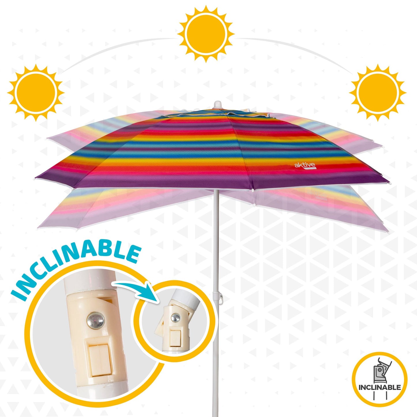 Sombrilla Playa Grande, 200cm / 220cm, Inclinable, Protección UV 50, Hecha de Aluminio y Tela Oxford con Revestimiento, Forma Única para Favorecer la Ventilación, 8 Varillas Resistentes y Flexibles, Ancho Tubo 28/32mm