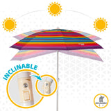Sombrilla Playa Grande, 200cm / 220cm, Inclinable, Protección UV 50, Hecha de Aluminio y Tela Oxford con Revestimiento, Forma Única para Favorecer la Ventilación, 8 Varillas Resistentes y Flexibles, Ancho Tubo 28/32mm