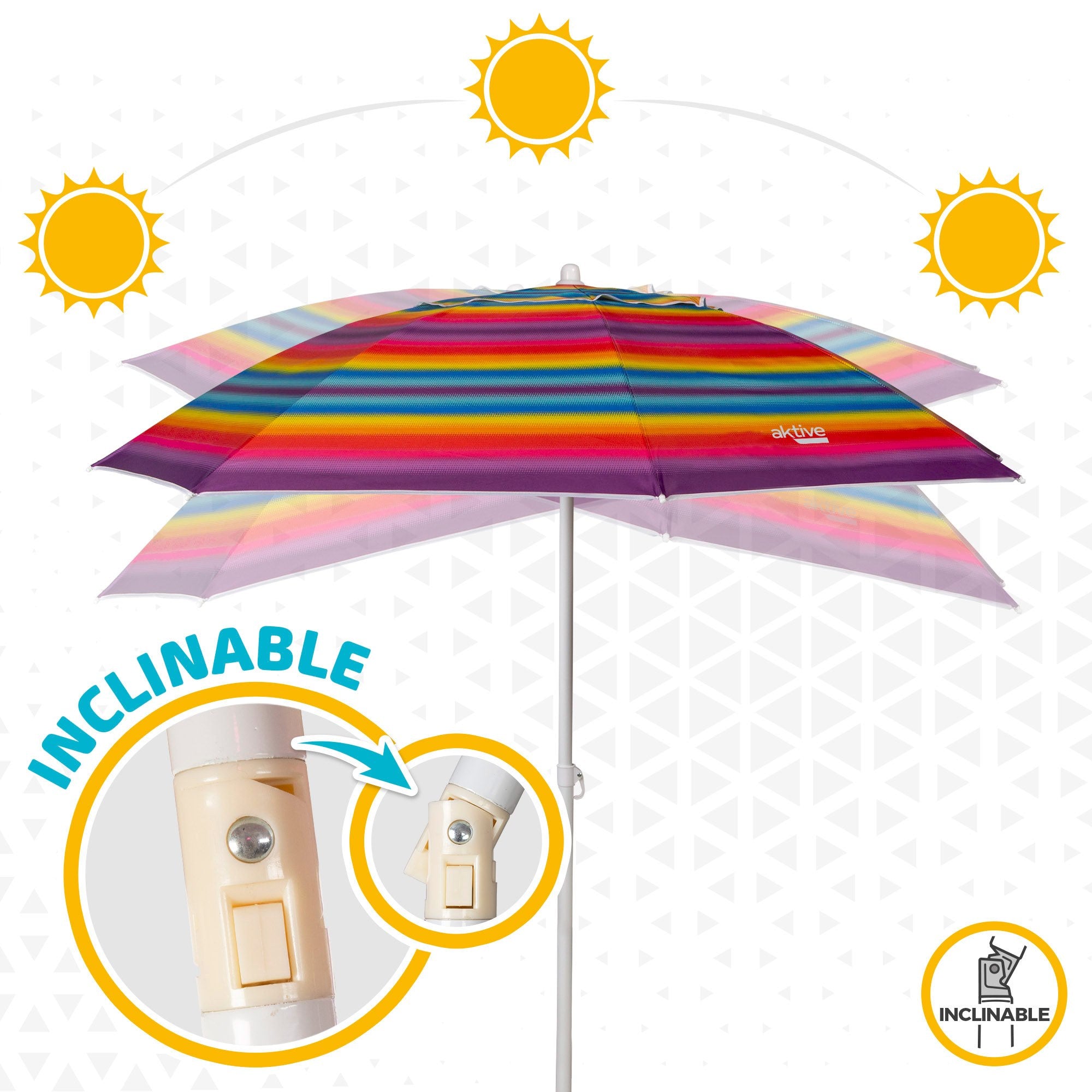 Sombrilla Playa Grande, 200cm / 220cm, Inclinable, Protección UV 50, Hecha de Aluminio y Tela Oxford con Revestimiento, Forma Única para Favorecer la Ventilación, 8 Varillas Resistentes y Flexibles, Ancho Tubo 28/32mm