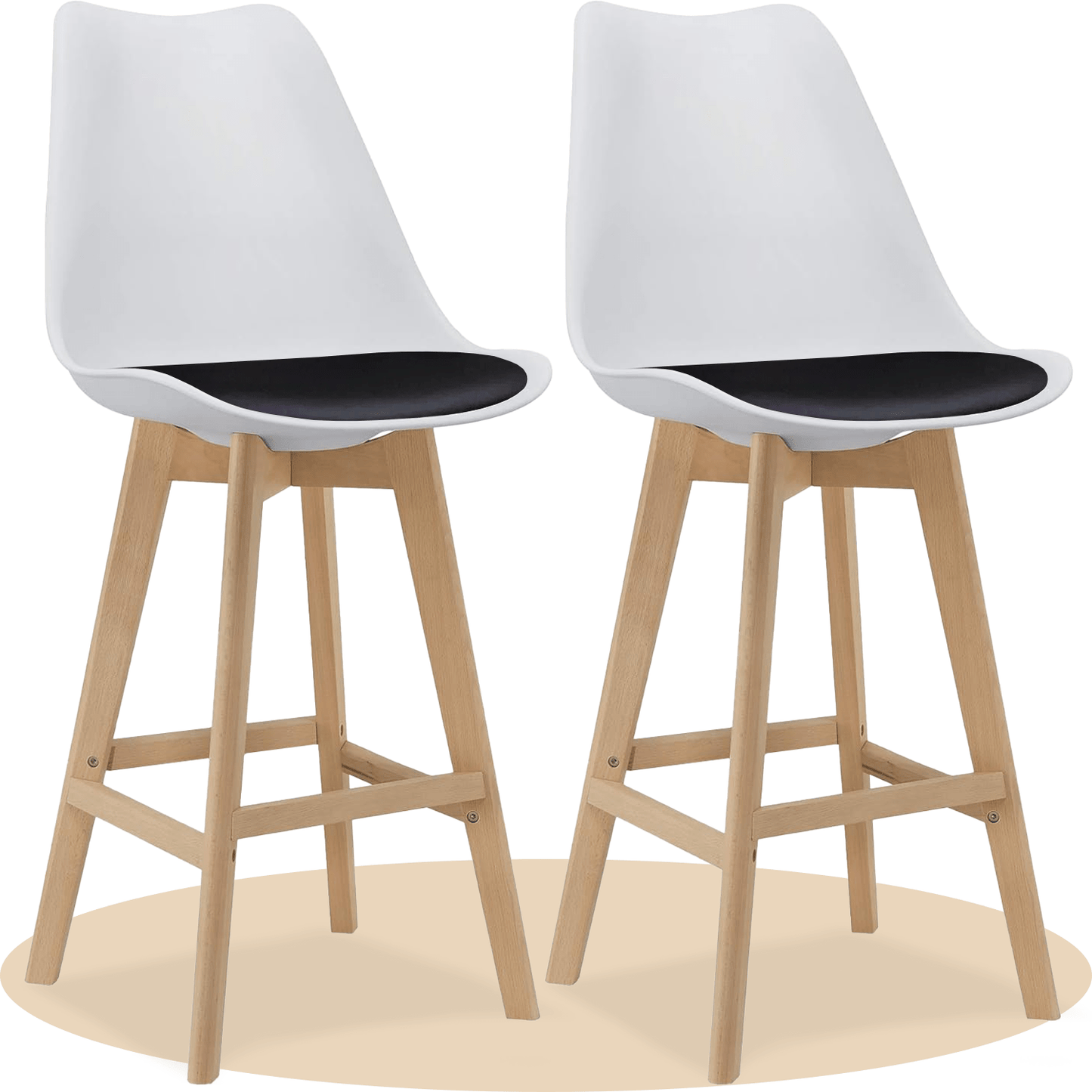 Taburete Alto Cocina con Respaldo, Asiento Blando y Tapizado, Patas Altas Resistentes de Madera de Haya con Reposapiés, Sillas Nórdicas, Ideal para Cocina, Salón, Comedor y Restaurante, 54.5 x 49.5 x 106 cm