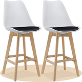 Taburete Alto Cocina con Respaldo, Asiento Blando y Tapizado, Patas Altas Resistentes de Madera de Haya con Reposapiés, Sillas Nórdicas, Ideal para Cocina, Salón, Comedor y Restaurante, 54.5 x 49.5 x 106 cm