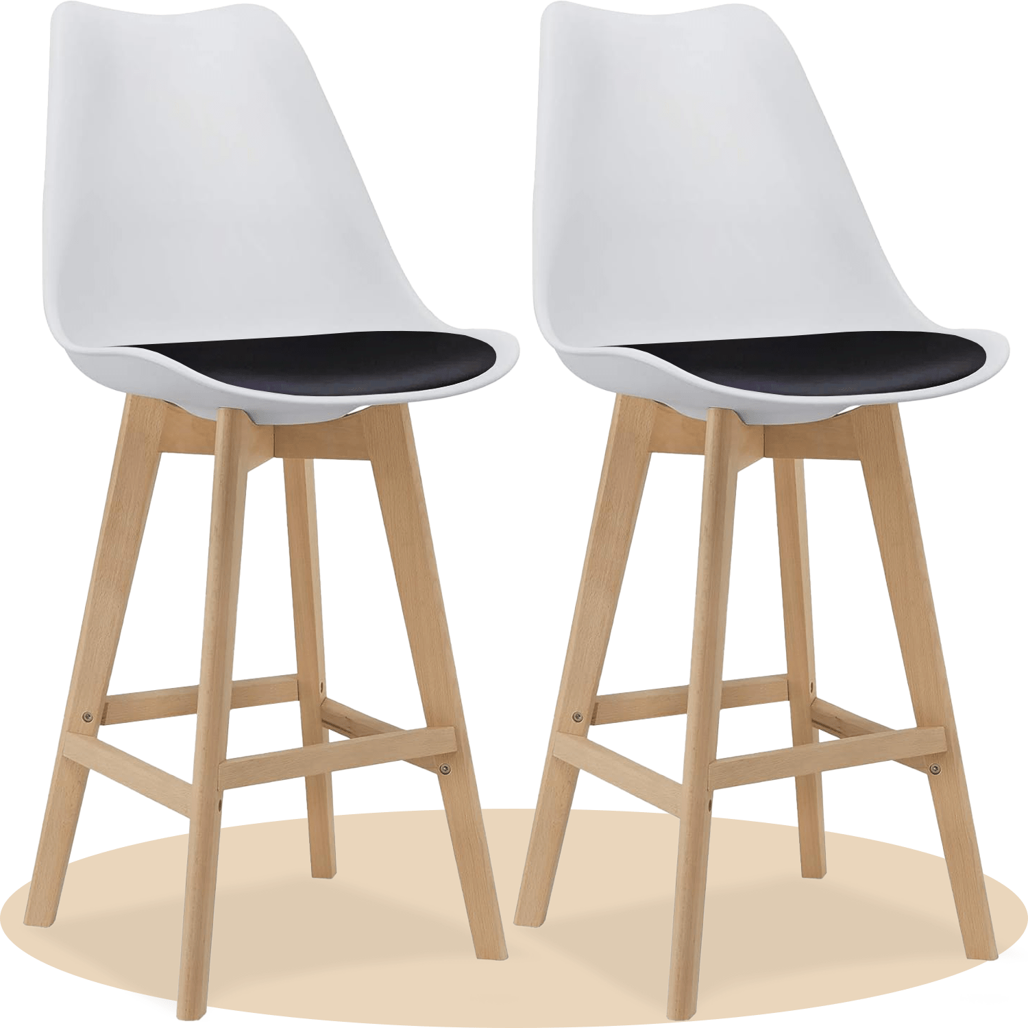 Taburete Alto Cocina con Respaldo, Asiento Blando y Tapizado, Patas Altas Resistentes de Madera de Haya con Reposapiés, Sillas Nórdicas, Ideal para Cocina, Salón, Comedor y Restaurante, 54.5 x 49.5 x 106 cm
