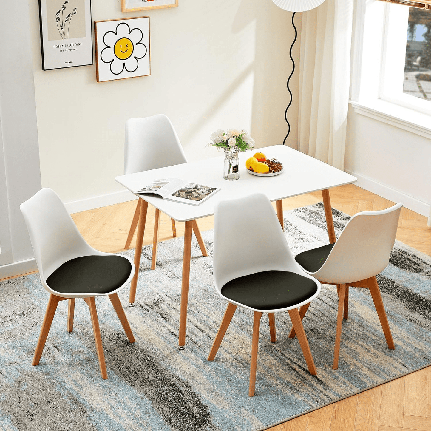 1/2/4/6 Unidad Sillas para Comedor, Sillas para Cocina con Asiento Blando, Tapizado y Patas Resistentes de Madera de Haya, Sillas Nórdicas