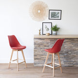 Taburete Alto Cocina con Respaldo, Asiento Blando y Tapizado, Patas Altas Resistentes de Madera de Haya con Reposapiés, Sillas Nórdicas, Ideal para Cocina, Salón, Comedor y Restaurante, 54.5 x 49.5 x 106 cm