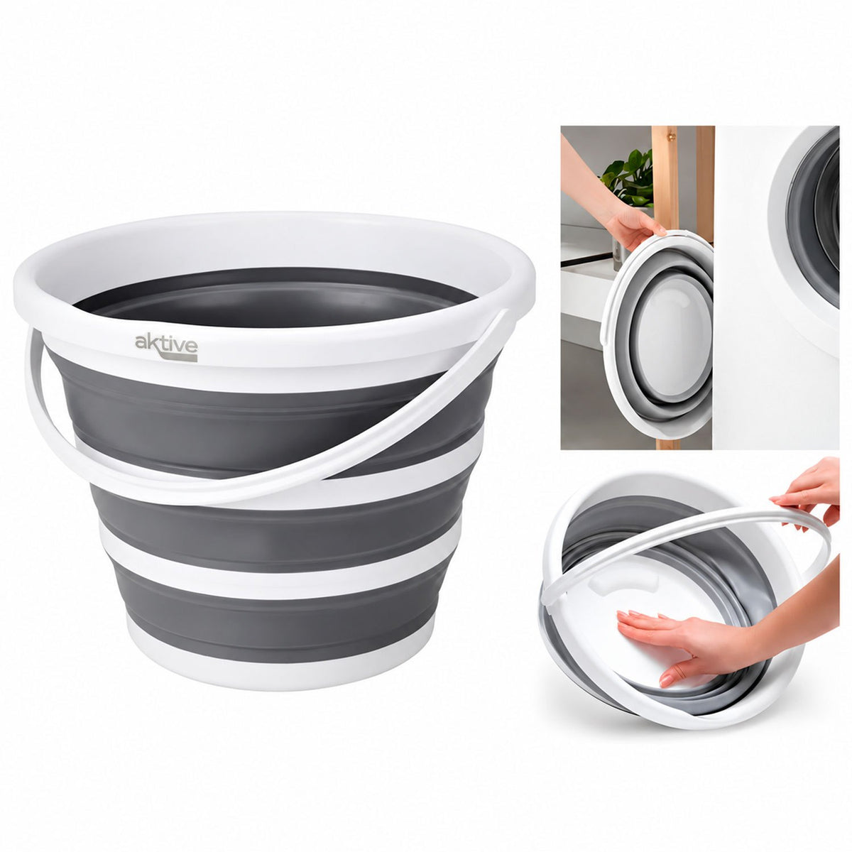 AKTIVE Cubo Plegable Portátil, Multiusos para Hogar y Exterior, Diseño Compacto para Ahorrar Espacio y Facilitar el Almacenamiento, Capacidad de 10 L, 32 x 32 x 25 cm