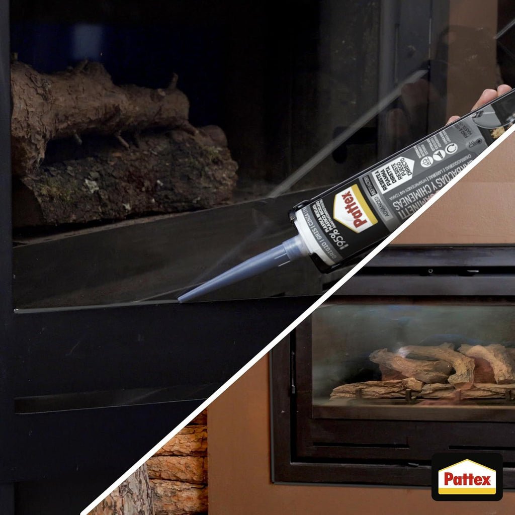 Pattex Silicona Barbacoas y Chimeneas, Para Interior y Exterior, Adherencia Excelente, Larga Duración, Color Gris, 500g