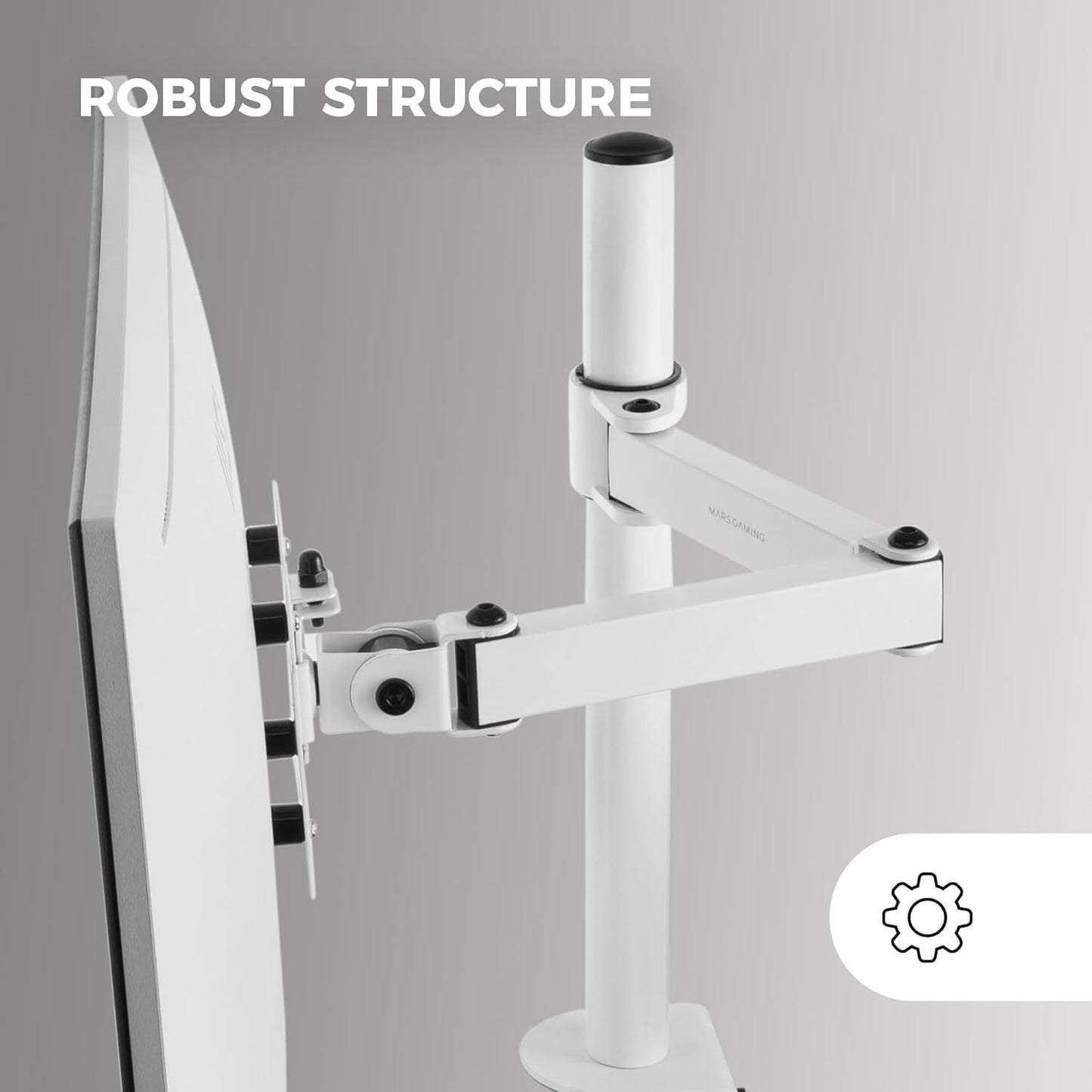 Mars Gaming MARM1, Soporte de Monitor de Brazo para Pantallas hasta 32”, Articulado y Regulable en Altura, Estructura Robusta, Compatible con VESA75 y VESA100, Blanco
