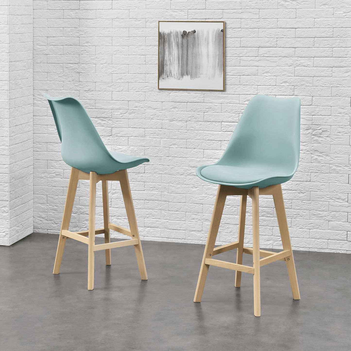Taburete Alto Cocina con Respaldo, Asiento Blando y Tapizado, Patas Altas Resistentes de Madera de Haya con Reposapiés, Sillas Nórdicas, Ideal para Cocina, Salón, Comedor y Restaurante, 54.5 x 49.5 x 106 cm