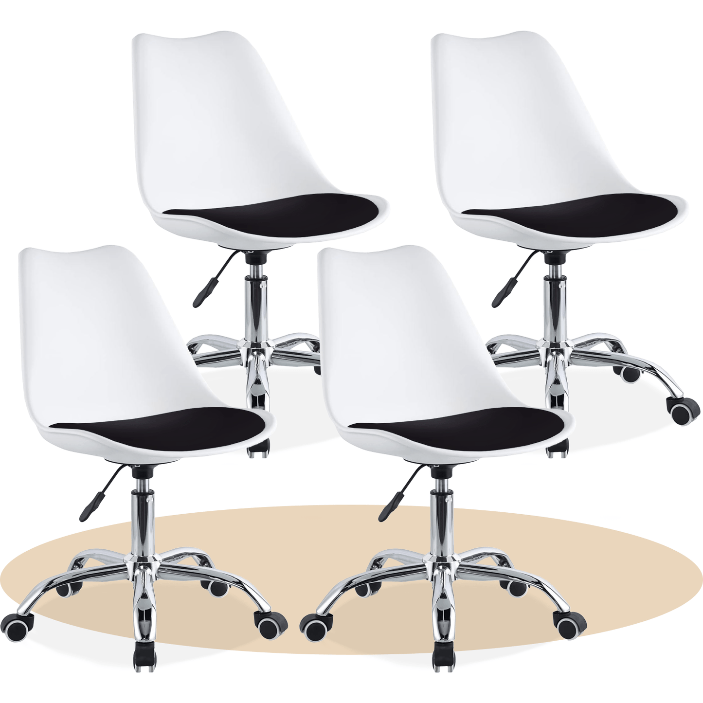 Silla Escritorio Ergonómica con Ruedas, Silla Oficina Giratoria con Altura Ajustable, Acolchada, Estilo Nórdico, Ideal para Estudio y Oficina