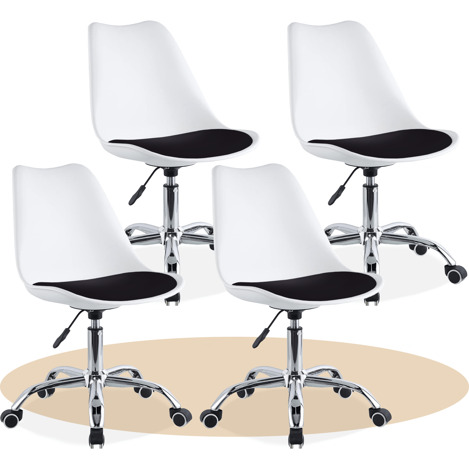 Silla Escritorio Ergonómica con Ruedas, Silla Oficina Giratoria con Altura Ajustable, Acolchada, Estilo Nórdico, Ideal para Estudio y Oficina