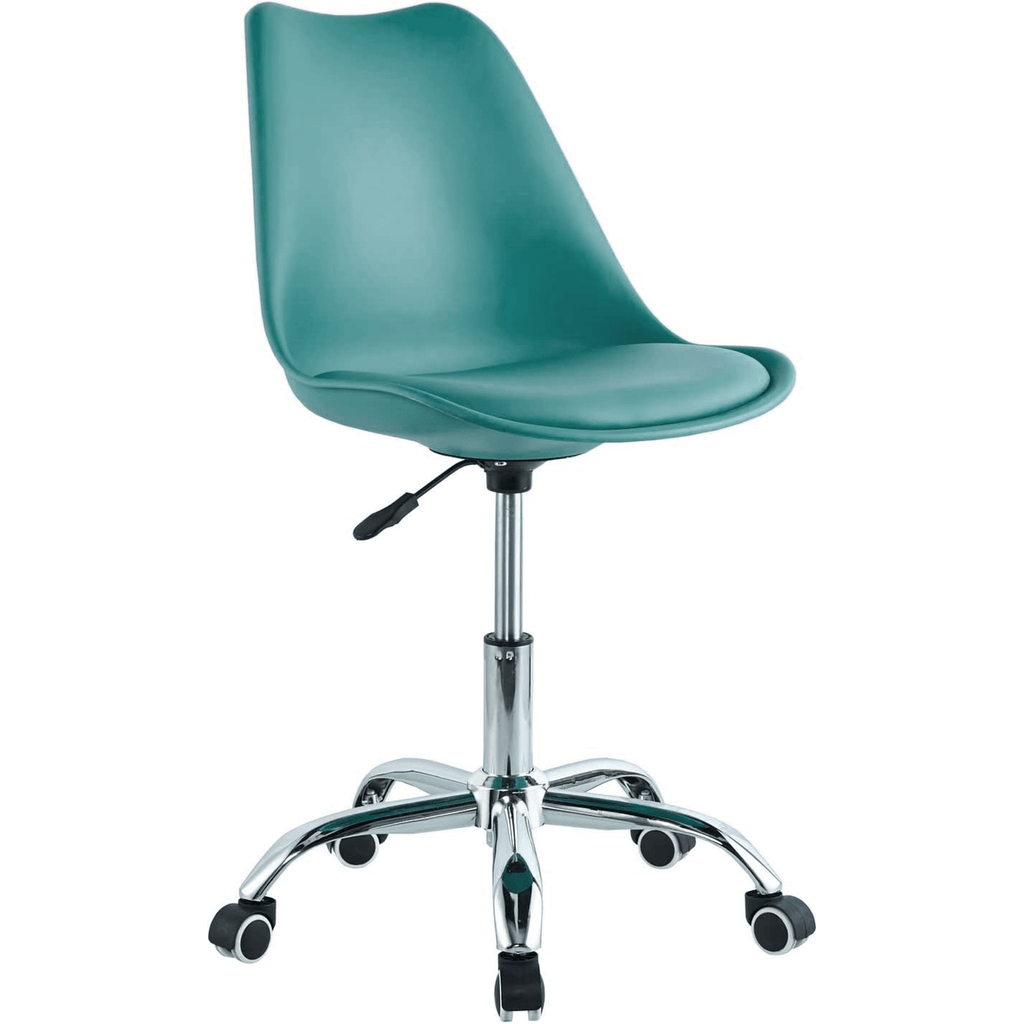 Silla Escritorio Ergonómica con Ruedas, Silla Oficina Giratoria con Altura Ajustable, Acolchada, Estilo Nórdico, Ideal para Estudio y Oficina