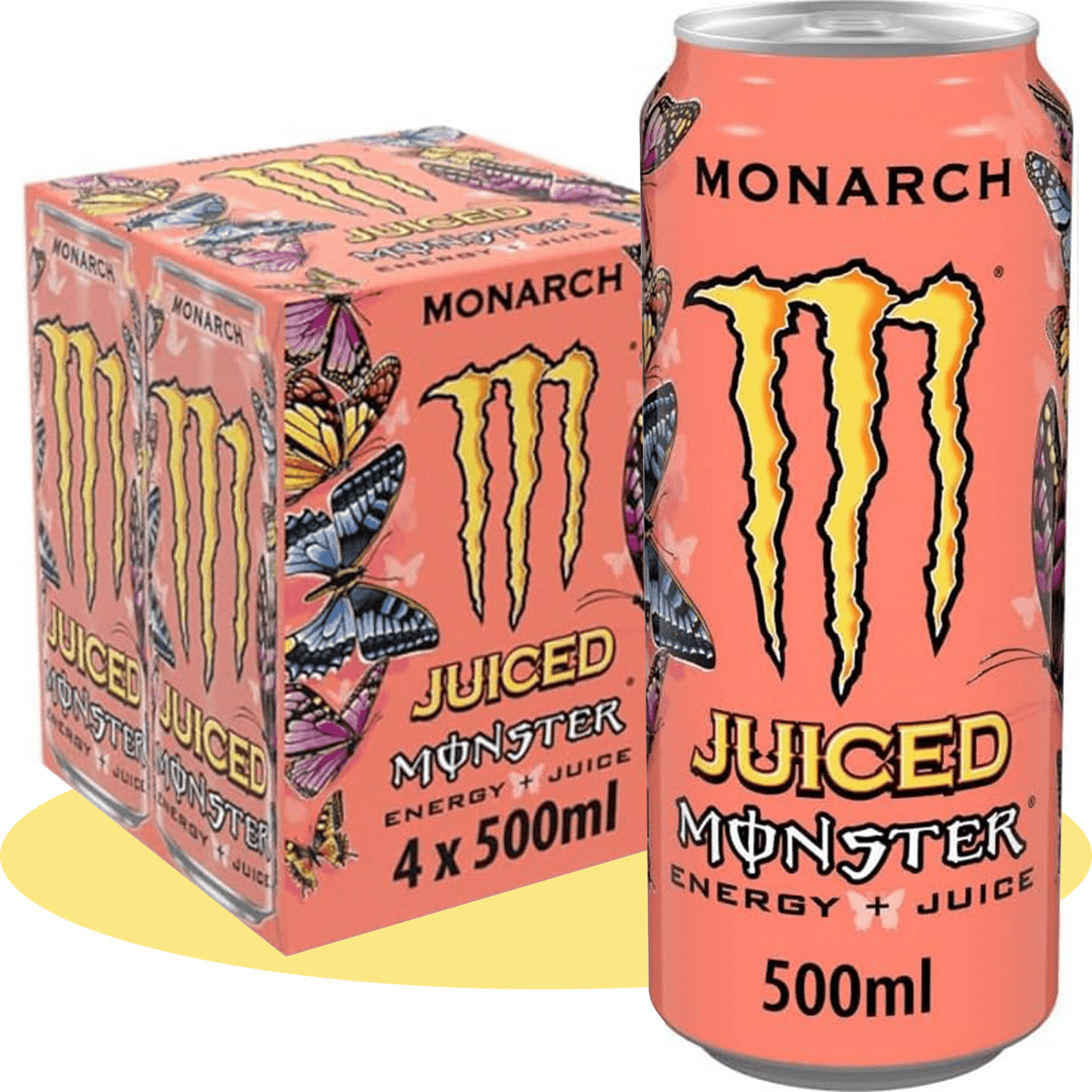 MONSTER ENERGY Monarch Juice Bebida Energética Sabor Melocotón y Nectarina, 4 Latas de 500ml