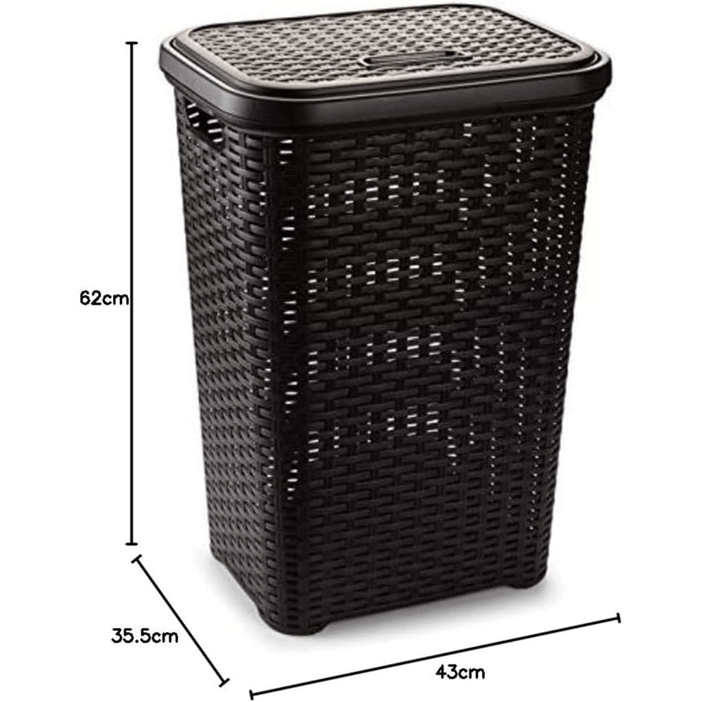 Pongotodo para Ropa Sucia con Tapa, Cesta Grande para Ropa Sucia, Cesta de Almacenamiento para Ropa Sucia para Baño, Cesta de Lavandería, Fabricado en Plástico y con Diseño Elegante, Capacidad de 60L, Asas Laterales para Mayor Comodidad, 43 x 35,5 x 62 cm