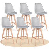 Taburete Alto Cocina con Respaldo, Asiento Blando y Tapizado, Patas Altas Resistentes de Madera de Haya con Reposapiés, Sillas Nórdicas, Ideal para Cocina, Salón, Comedor y Restaurante, 54.5 x 49.5 x 106 cm