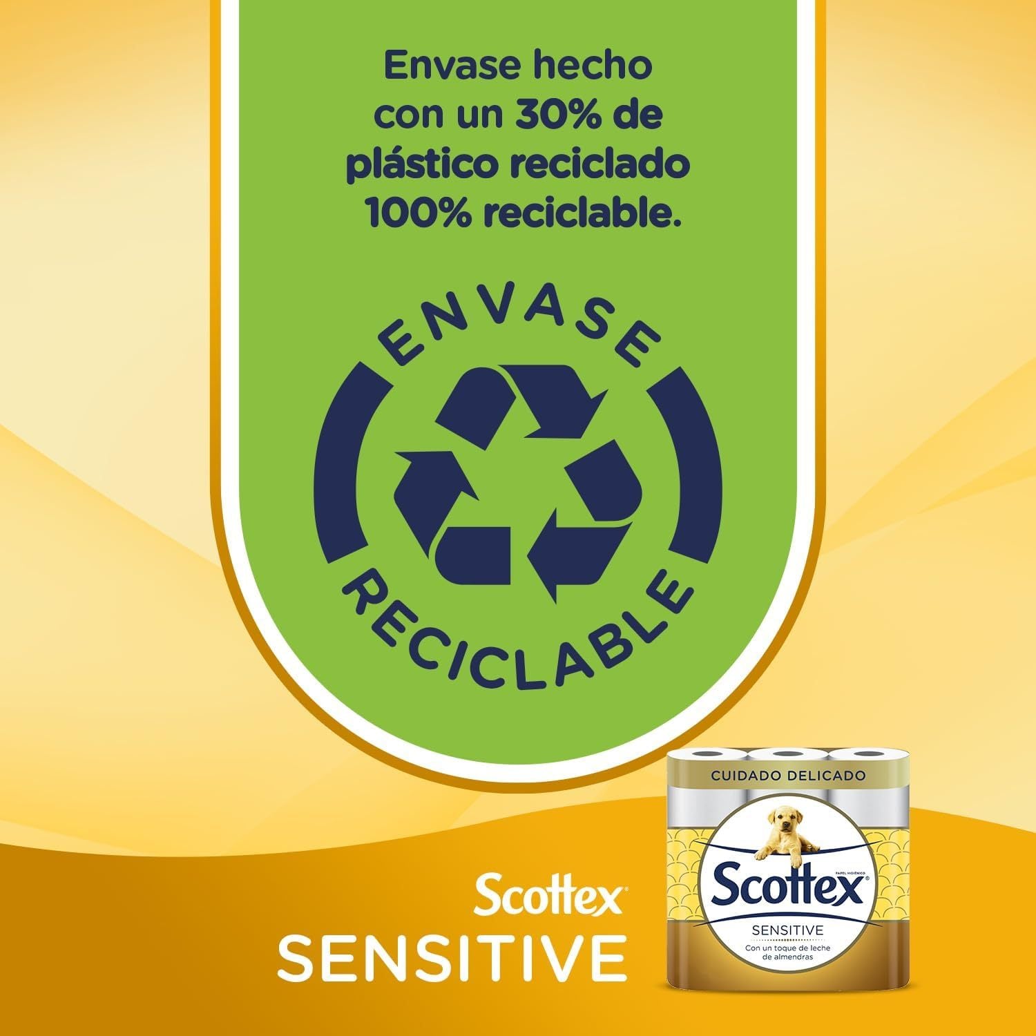 Scottex Papel Higiénico Sensitive con 3 Capas, Cuidado Delicado y Suave con un Toque de Leche de Almendras