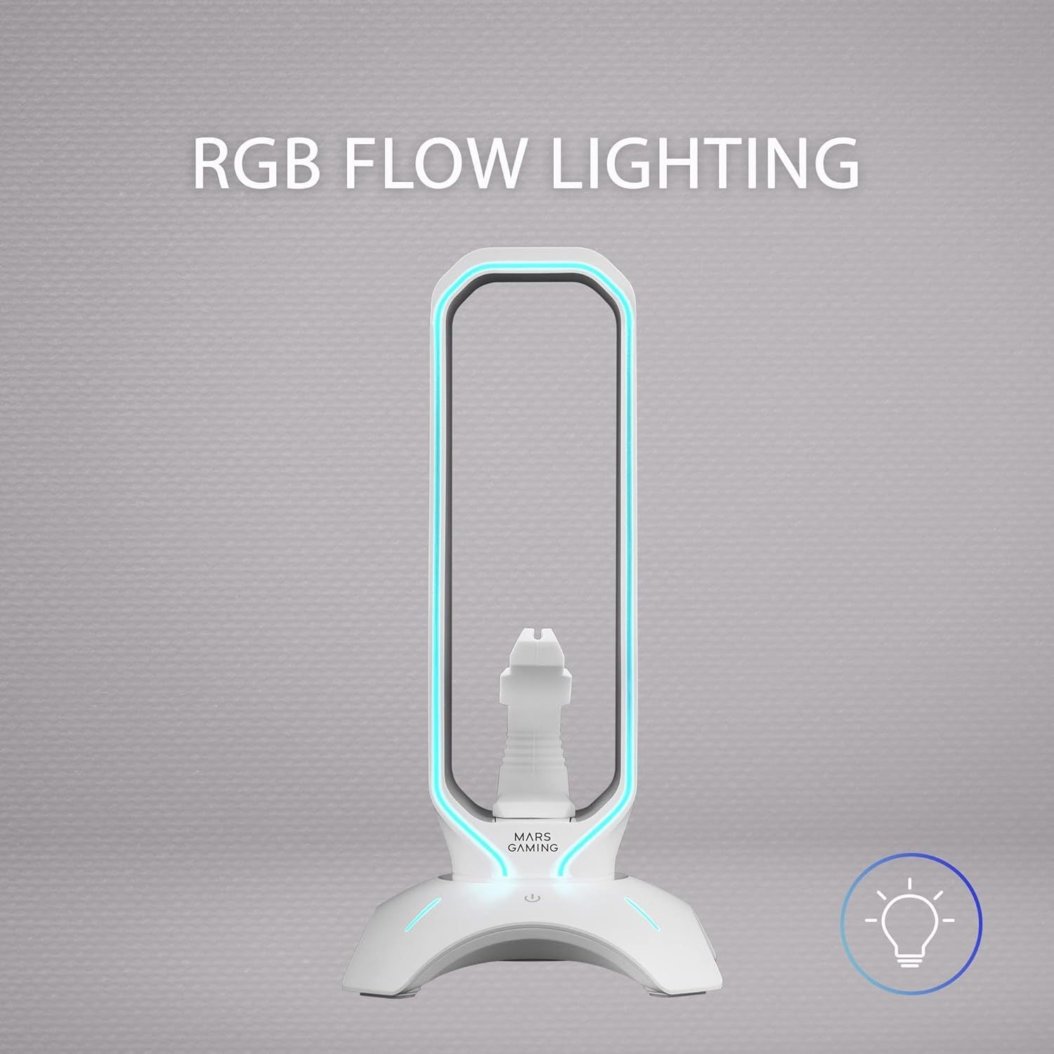 Mars Gaming MHHPRO, Soporte Auriculares 3en1 con Iluminación RGB Flow Touch, Bungee para Ratón, HUB con 2 USB 3.0, Base Antideslizante y Diseño Compacto, Blanco