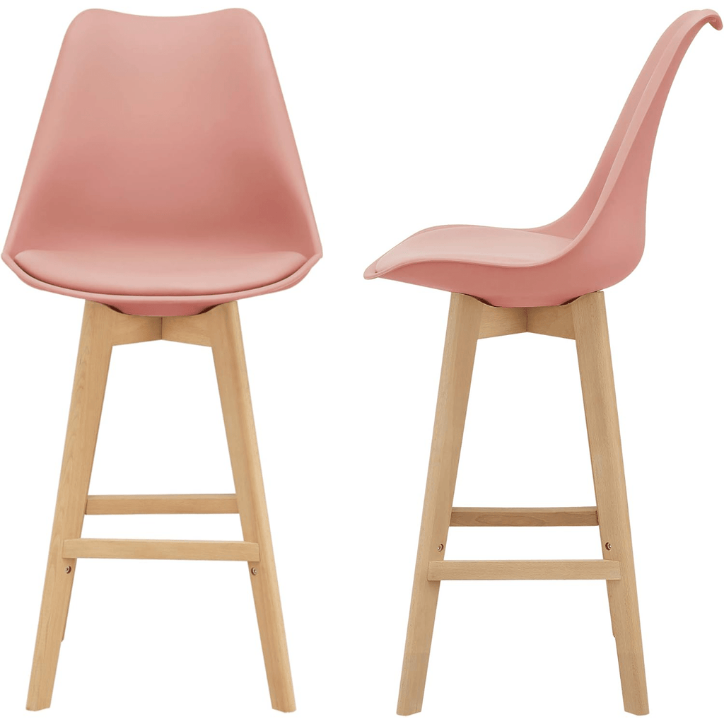 Taburete Alto Cocina con Respaldo, Asiento Blando y Tapizado, Patas Altas Resistentes de Madera de Haya con Reposapiés, Sillas Nórdicas, Ideal para Cocina, Salón, Comedor y Restaurante, 54.5 x 49.5 x 106 cm