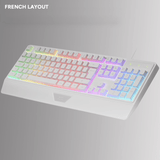 Mars Gaming MK124, Teclado Ergonómico H-Mech, Reposamuñecas Integrado, Iluminación FRGB Rainbow, Teclado Gaming Antighosting Avanzado, Teclado PC Completo Multiplataforma, Idioma Francés, Blanco