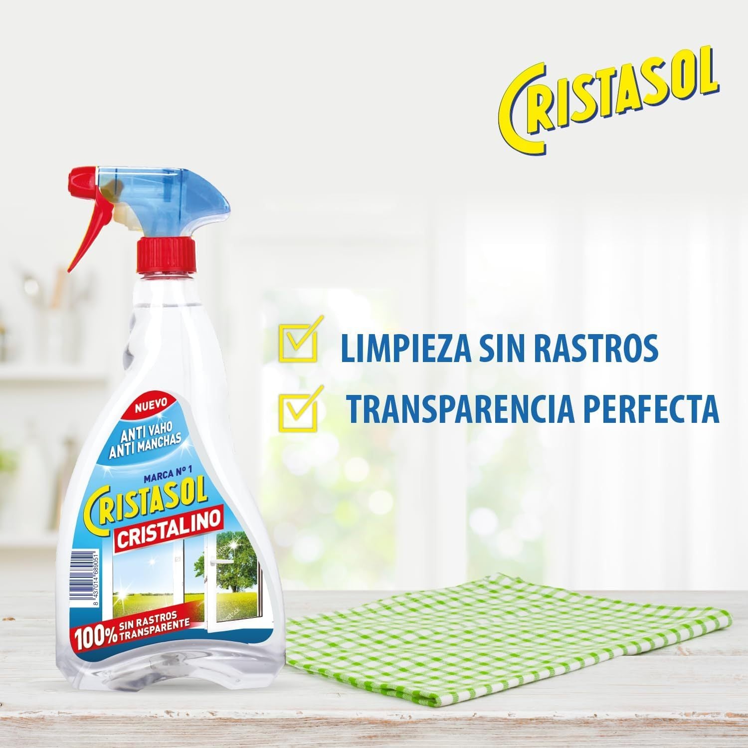 CRISTASOL Cristalino Limpiador para Cristales Líquido en Spray, Para Limpieza de Ventanas, Espejos y Superficies de Vidrio o Cristal Sin Dejar Rastros o Marcas, Pack 2 Pistolas 750ml + 2 Recambios de 750ml, 3L en Total