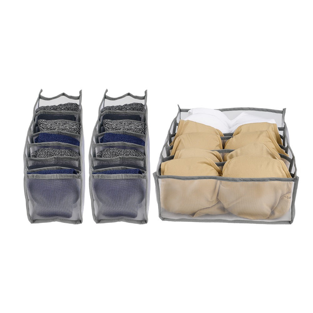 Set de 3 Organizador Cajones Ropa, Organizador Armario Ropa, Organizador Ropa Interior, Transpirable, Ropa Organizada, Ordenada y Visible, Ideal para Cajones, 1 Organizador de 32 x 32 x 12 cm, 2 Organizadores de 12 x 32 x 12 cm, Múltiples Compartimentos