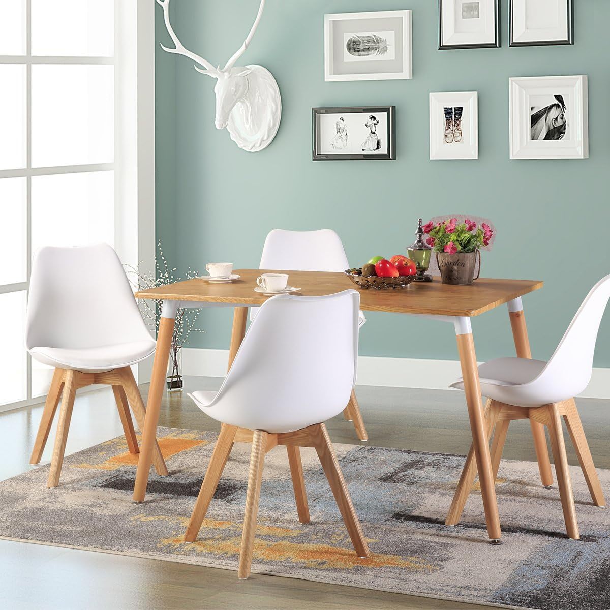 Sillas para Comedor, Sillas de Cocina con Asiento Blando, Tapizado y Patas Resistentes de Madera de Haya