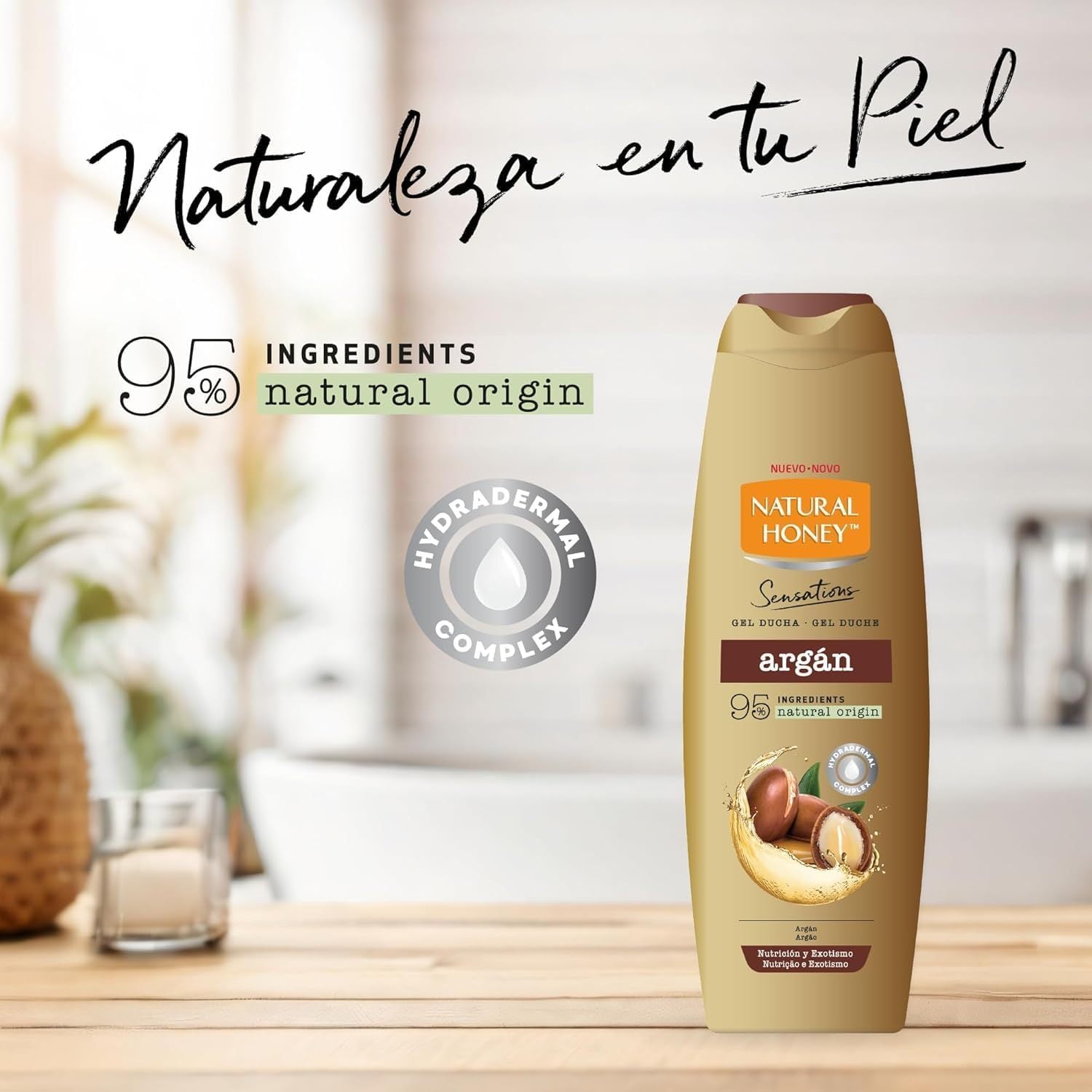 Natural Honey, Gel de Ducha Hidratante con Argán, Nutrición y Exotismo para una Piel Suave, Fresca y Protegida, Línea Derma Care, 650 ml