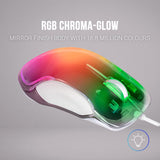 Mars Gaming MMGLOW, Ratón Gaming Ultraligero con Iluminación RGB Chroma-Glow, Sensor Óptico 12800 dpi, Cable Feather Paracord, Switches Huano, Software Personalizable, Blanco