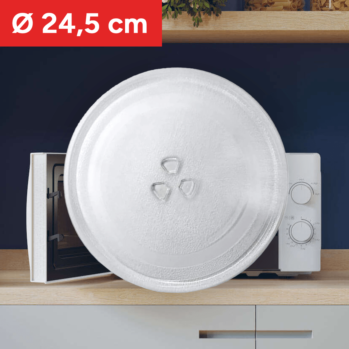 Plato Microondas Universal Giratorio, Plato Microondas con 3 Fijadores para evitar Movimientos no deseados, Cristal Resistente pensado para Resistir Altos Contrastes de Temperatura, Fácil Limpieza