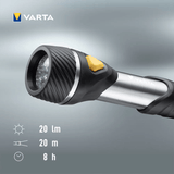 Linterna con Pilas, Multi LED, 20 Lumens, 8h de Duración, 20m de Alcance, Carcasa Resistente a Golpes, Correa de Mano Incluida, Funciona con 1 Pila AA (incluida), 12.6cm de Longitud - VARTA