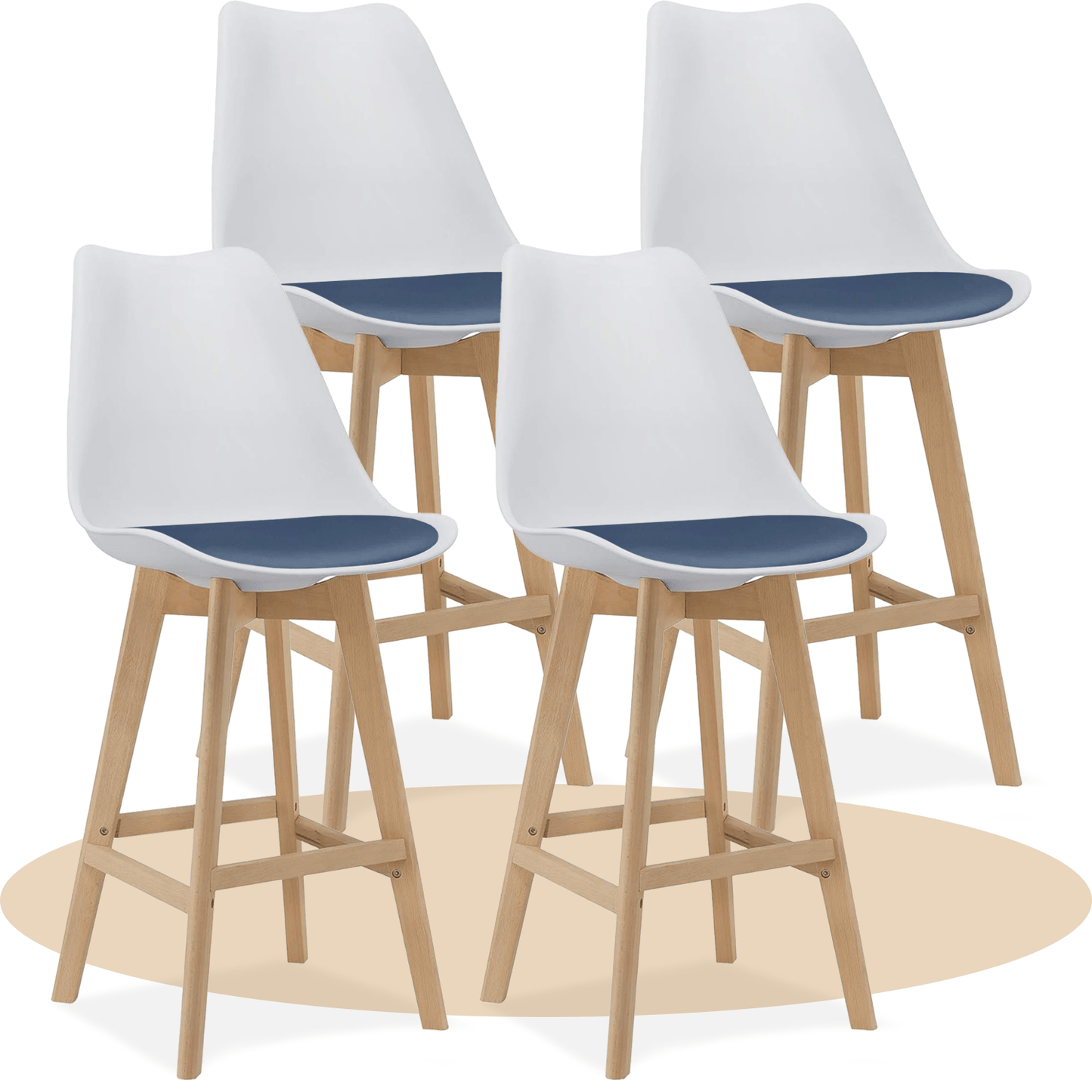 Taburete Alto Cocina con Respaldo, Asiento Blando y Tapizado, Patas Altas Resistentes de Madera de Haya con Reposapiés, Sillas Nórdicas, Ideal para Cocina, Salón, Comedor y Restaurante, 54.5 x 49.5 x 106 cm