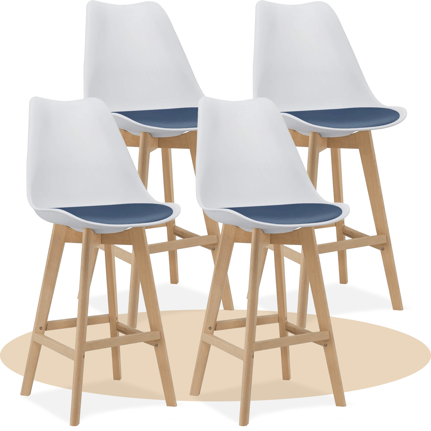 Taburete Alto Cocina con Respaldo, Asiento Blando y Tapizado, Patas Altas Resistentes de Madera de Haya con Reposapiés, Sillas Nórdicas, Ideal para Cocina, Salón, Comedor y Restaurante, 54.5 x 49.5 x 106 cm