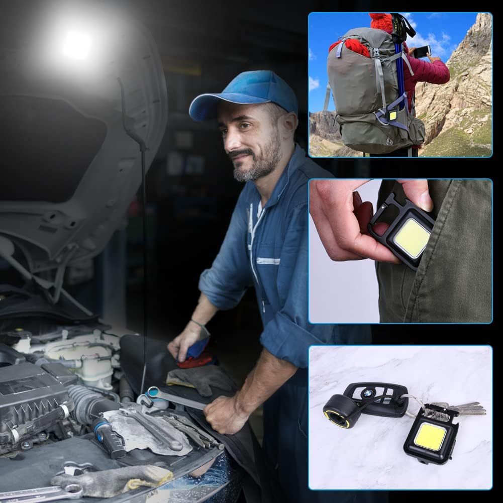 Linterna Llavero LED de 800 Lumen y Gran Angular, Recargable, 3 Niveles de Intensidad, 3-8h Funcionamiento, Impermeable, Carga USB, Linternad e Llavero, Luz de Trabajo, Luz de Emergencia, Base Magnetica y Mango Giratorio, Mosquetón para Facil Fijación